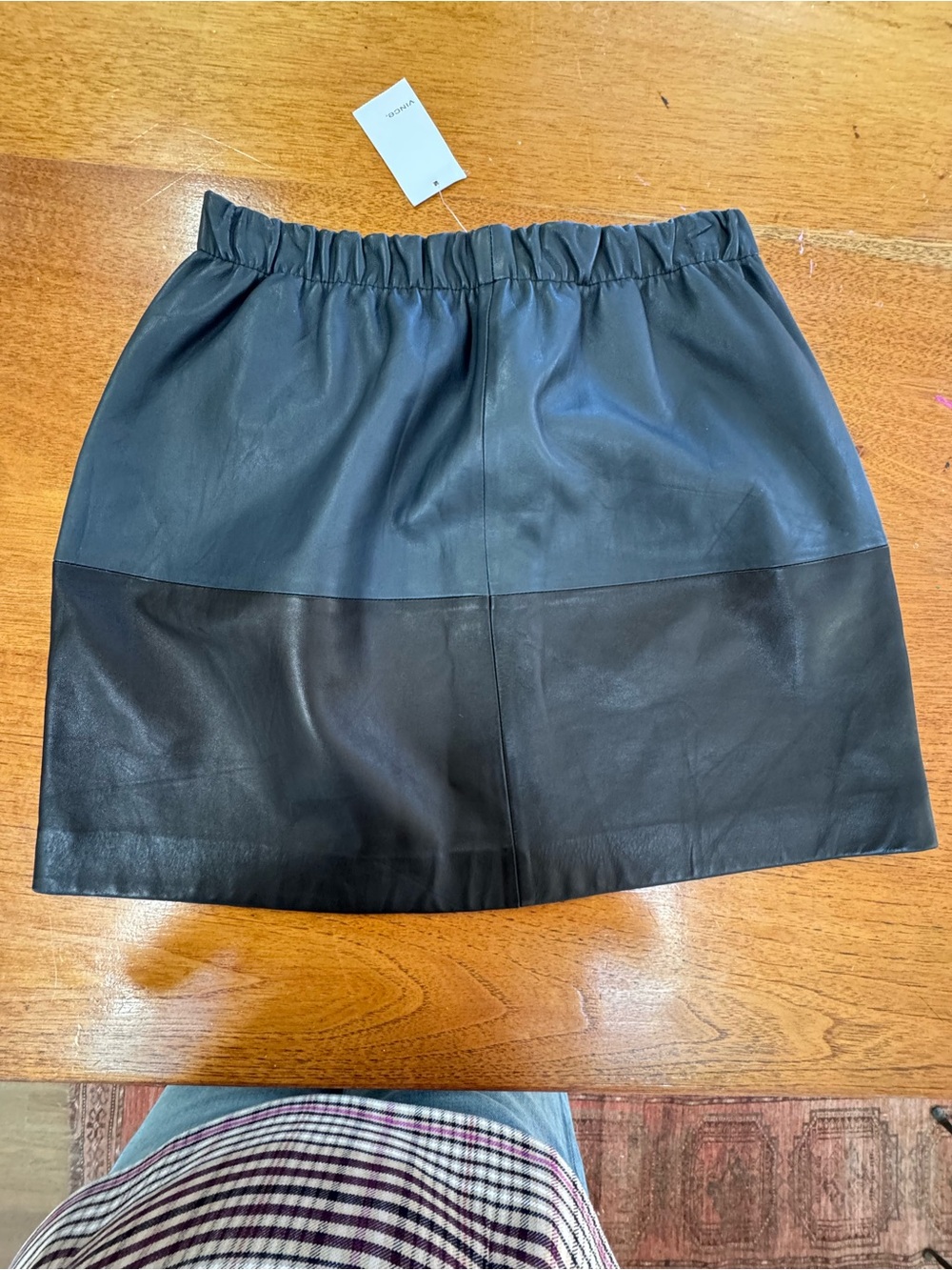 Vince Two-Tone Black Leather Mini Skirt